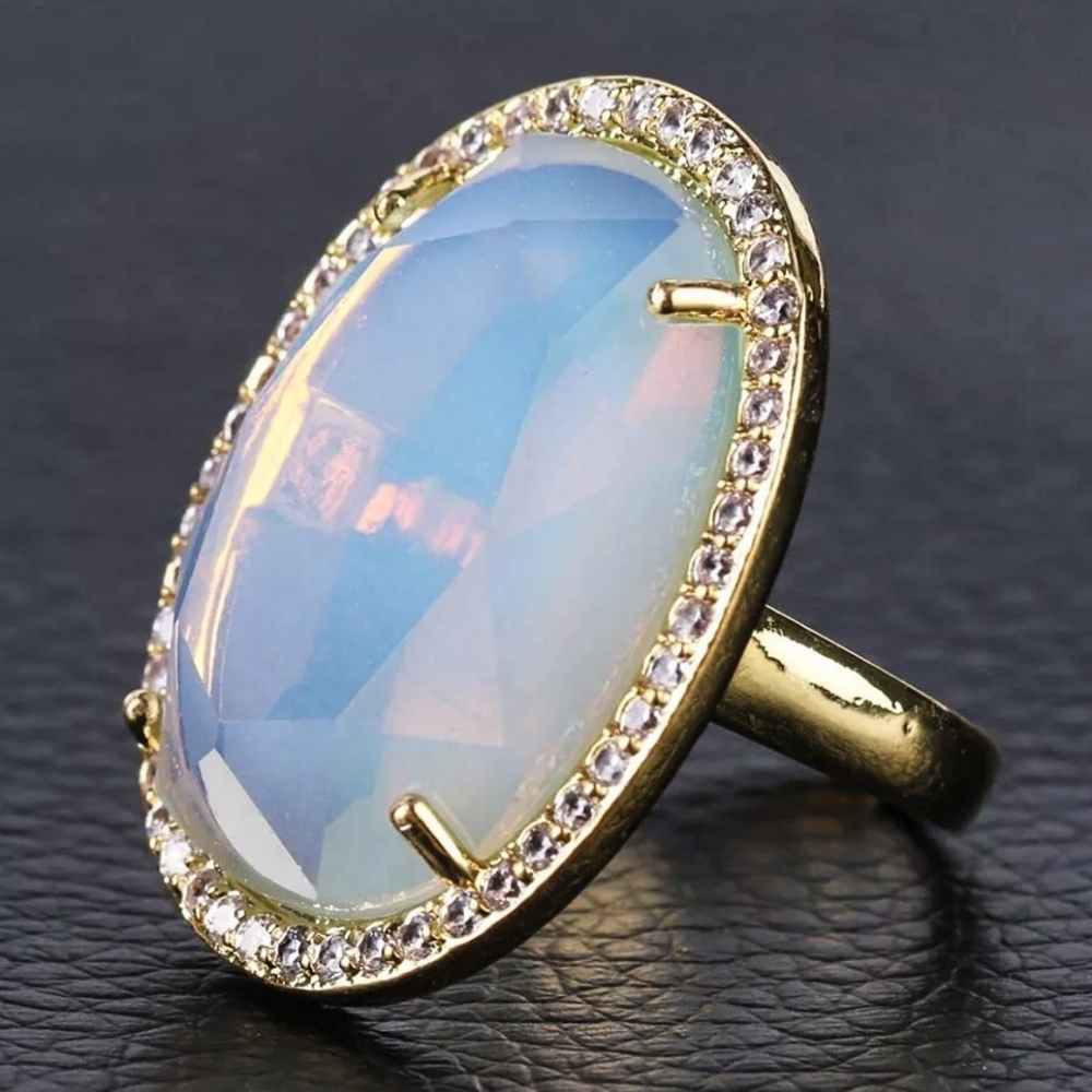 Opal 14k Gold Ring | Opal Gemstone Adjustable Statement Ring - Picture 1 of 6